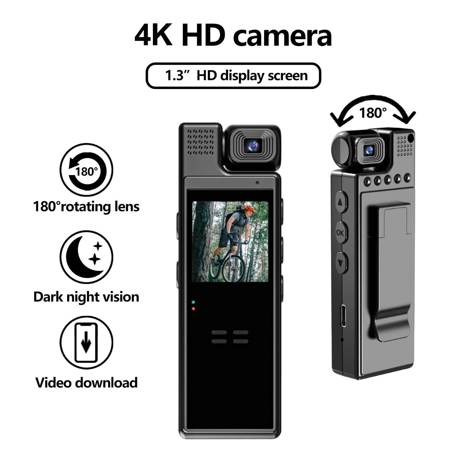 4K UHD Mini Camera with Audio and Video Recording 180°Lens Rotatable WiFi Video Camera Night Vision Support APP Control