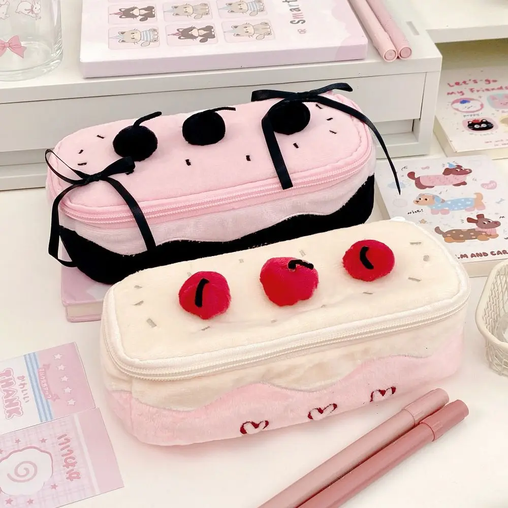 Cartoon Pen Bag Cherry Cake Portable Stationery Bag Large Capacity Multifunction Stationery Organizer Students