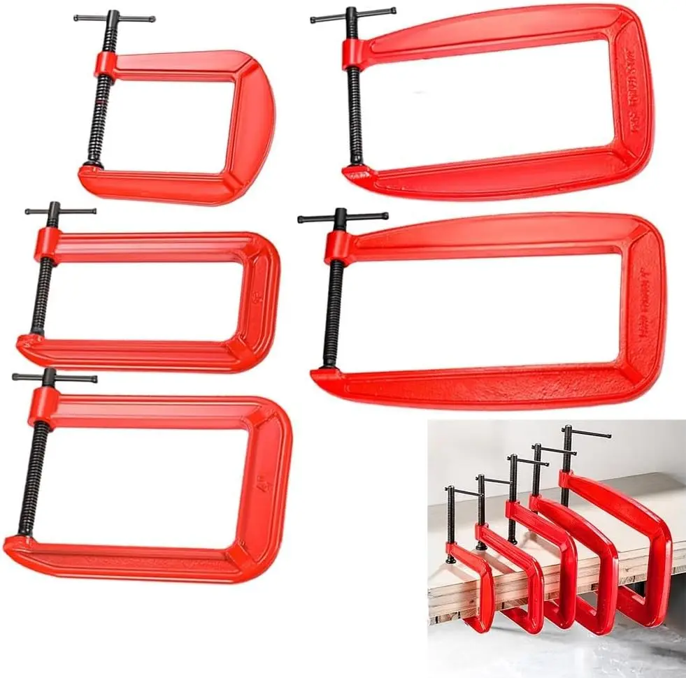 G-Klemme mit Tiefem Greifbereich, 4 Zoll C-Klemmen-Set, Hochbelastbare Stahl-C-Klemmen für Holzbearbeitung und Schweißen