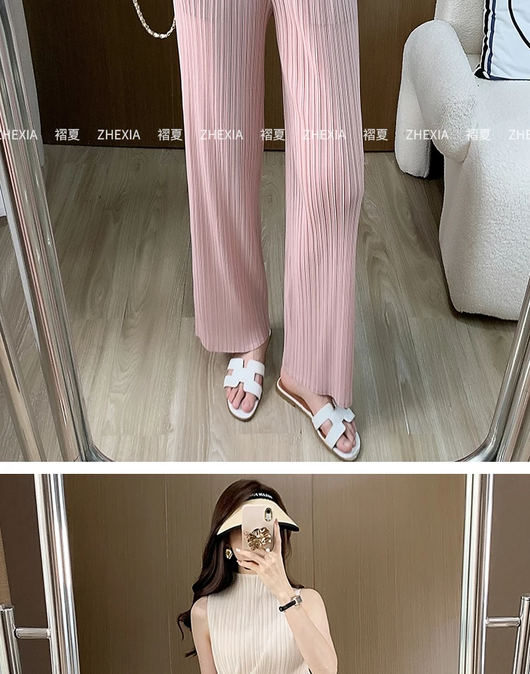 Miyake Pleated Loose Plus Size Pants Female 2025 Summer New High-end Thin Wide-leg Casual High Waist Pleated Straight Pants Thin
