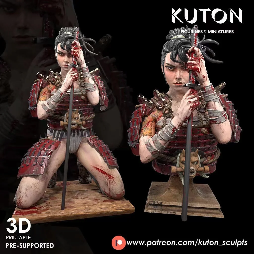 Figurine Samouraï Résine 1/10 Non Peinte - Buste Militaire à Peindre