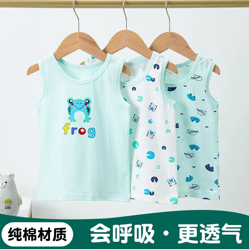 Summer Tops for Teens Cotton Crop Top for Kid Cartoon Sleeveless Boys T-shirts Baby Tops Chilren Underwear Toddler Vest