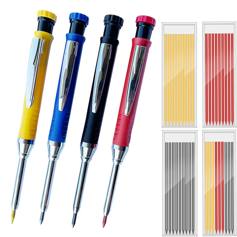 Metal Solid Carpenter Pencil For Deep Hole Marker With Refill Leads Marking Woodworking Deep Hole Mechanical Pencils Stationery - 21 - View #6