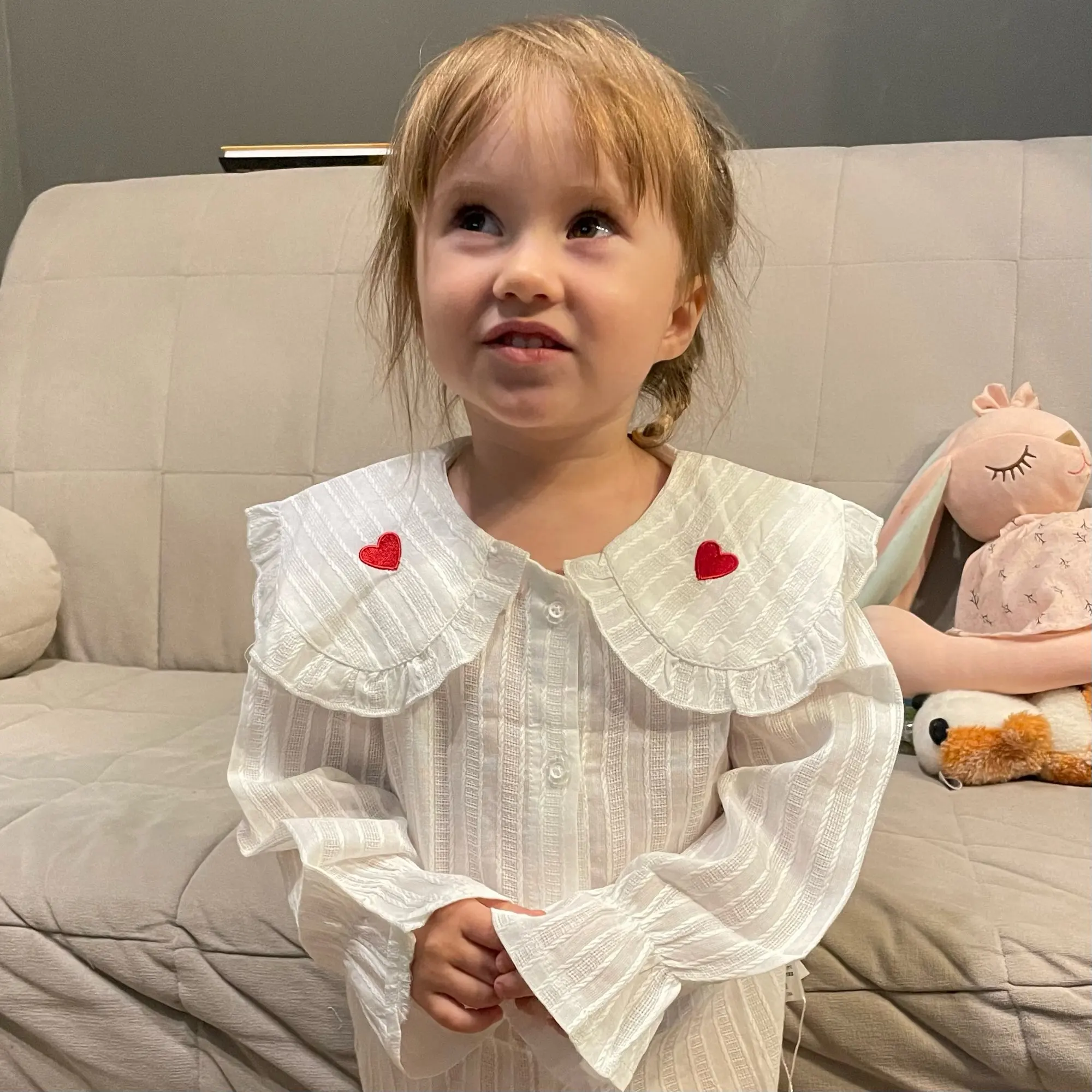 Spring Autumn 2 3 4 6 10Years Toddler Kids Fashion Big Turn Down Collar Full Print Tops Baby Girls Long Sleeve Blouse Shirt