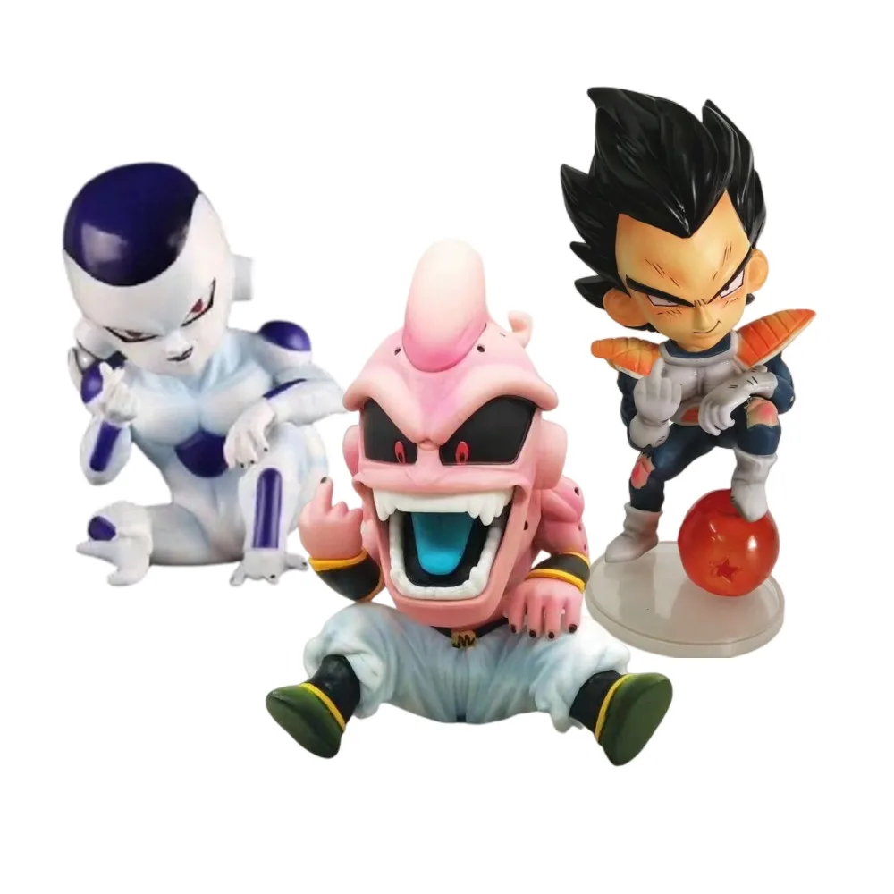 Dragon ball z figura buu majin boo mau gosto dedo médio q sentado ver.  Figura de ação do pvc dbz goku vegeta luta modelo brinquedo 1