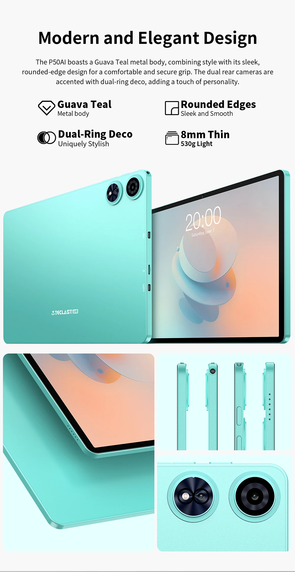 Teclast p50 tablet android 15 octa-core display wifi 6 128gb_voghion.com