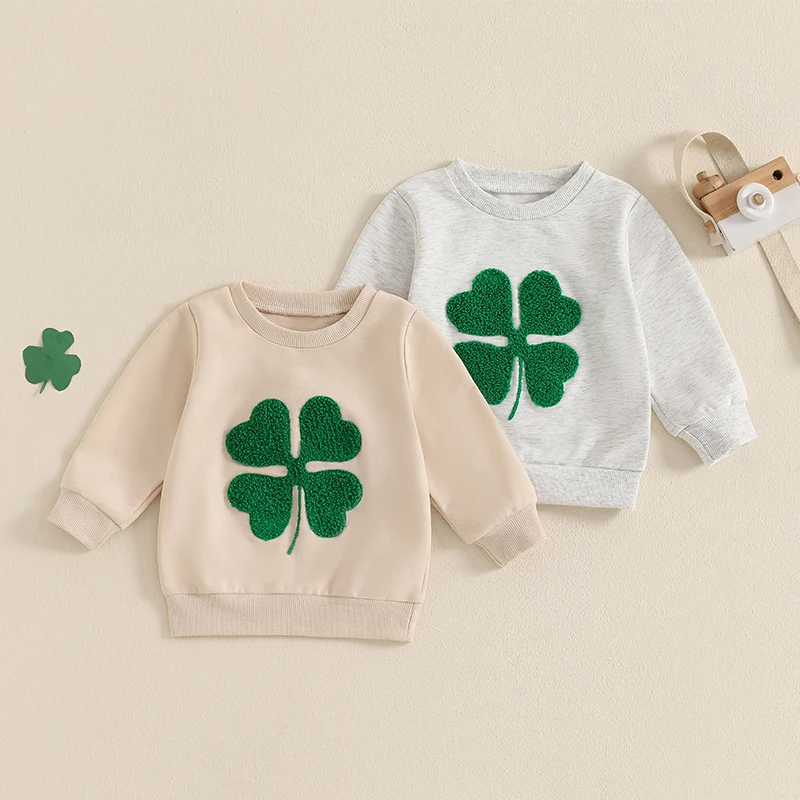 -10-10 Lioraitiin 3M-3Y Toddler Baby Girl Boy Irish Day Romper Casual Clover Embroidery Long Sleeve Jumpsuit Cute Clothes