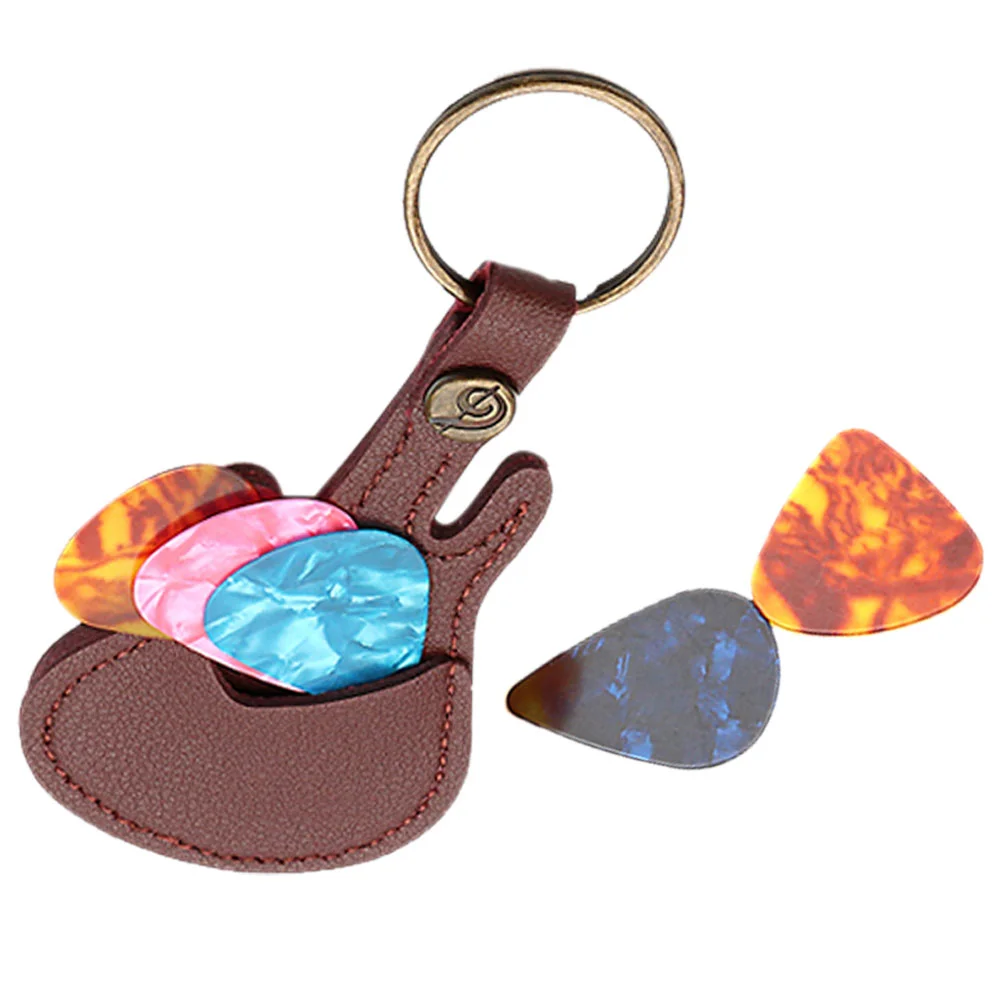 

Guitar Picks Holder Set Pu Leather Guitar Pick Holder Keychain 5Pcs Plastic Plectrums Acoustic Electric Guitar Bass