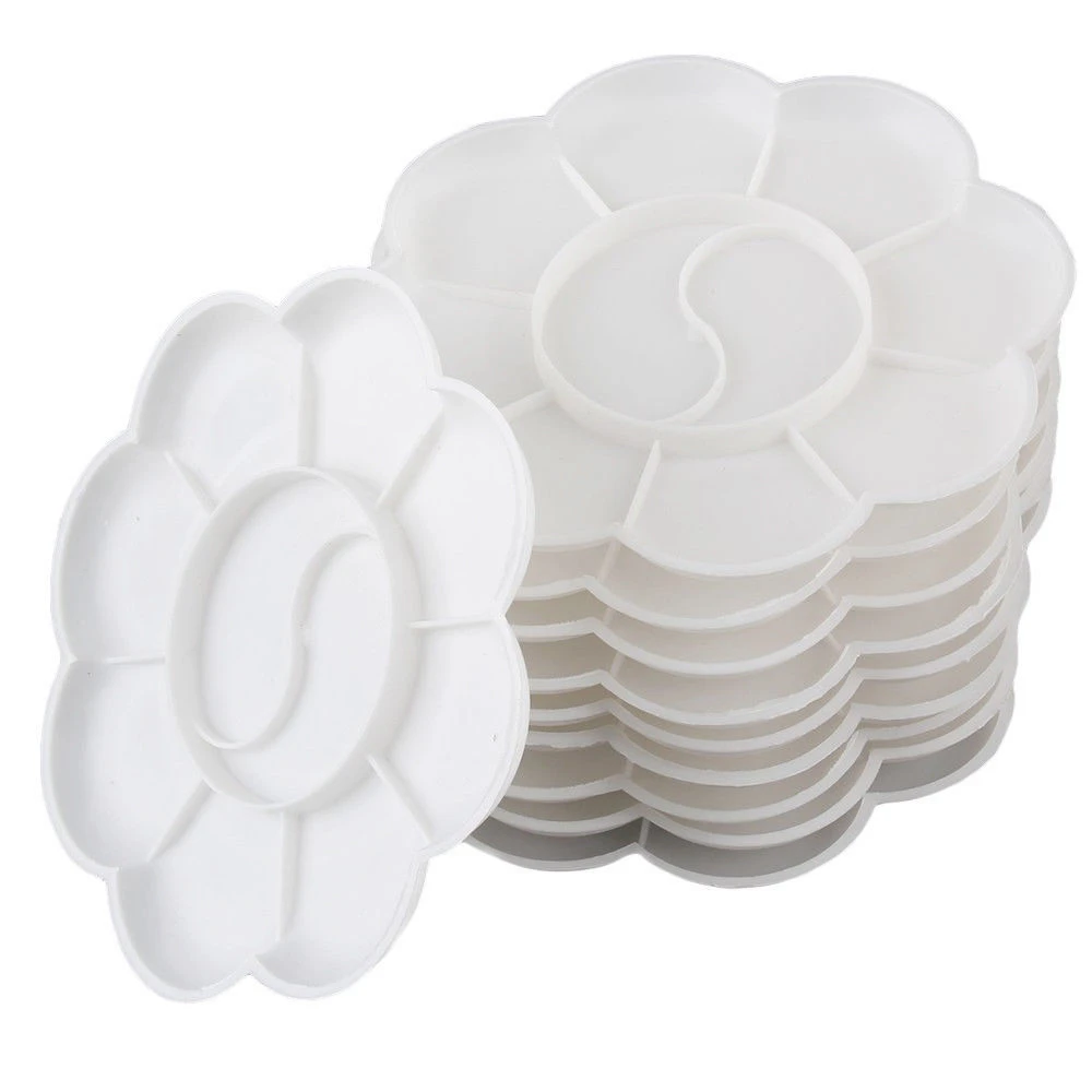 5pcs Plum-Shaped Blossom 8 Cells Paint Tray White Paint Container Plastic Artist Watercolor DIY Graffiti Art Box paint tray color palette watercolor palette
