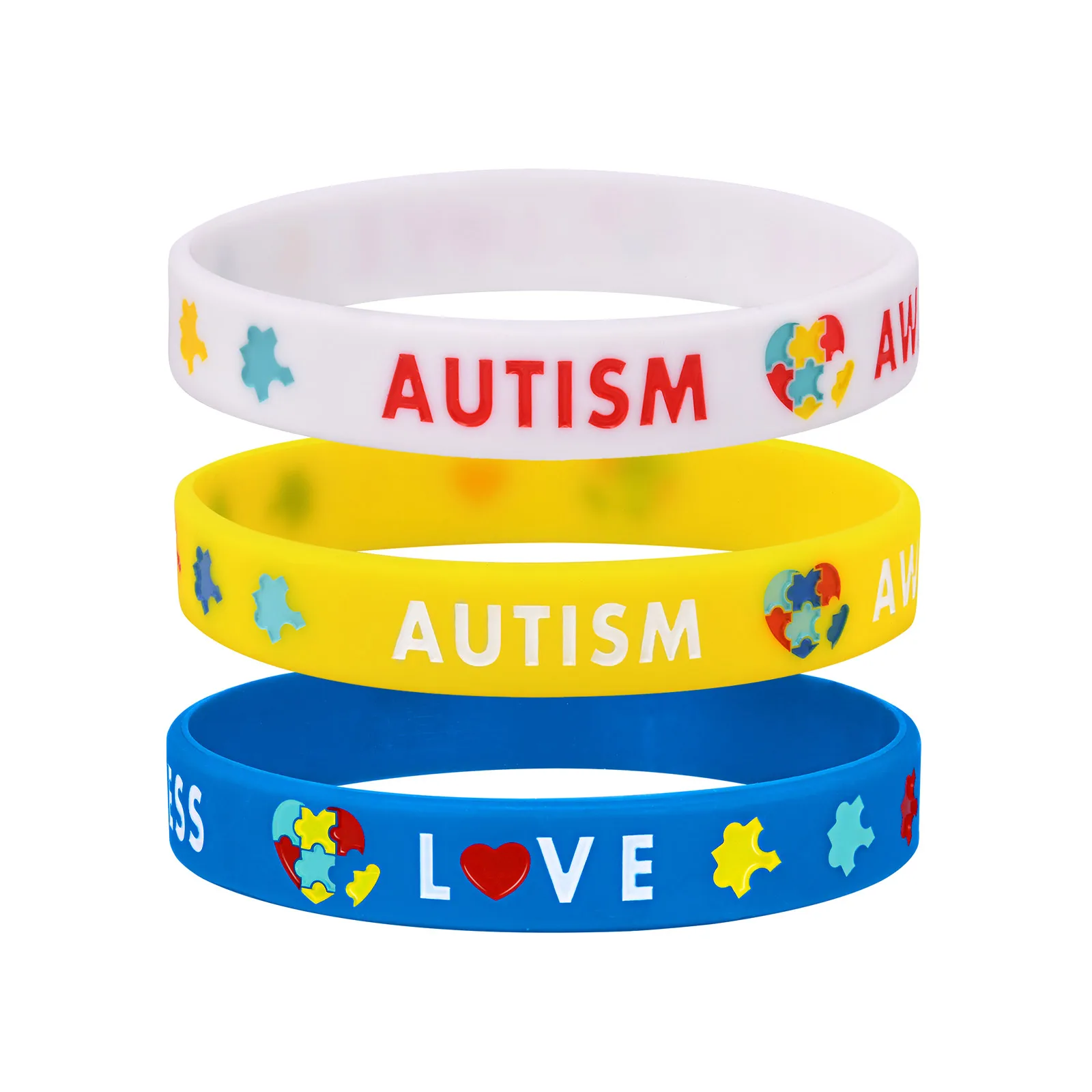 Autismus-Silikon-Armbänder für Männer und Frauen, 12 mm weiches Gummi-Silikon, Liebes-Puzzle, Autismus-Bewusstseins-Armband, Sport-Armreif
