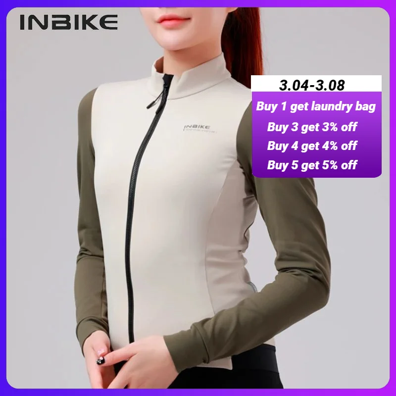 

Inbike Women Cycling Jersey Fleece Autumn Winter Women Long Sleeve Highway Mountain Bike Top Cycling Clothes