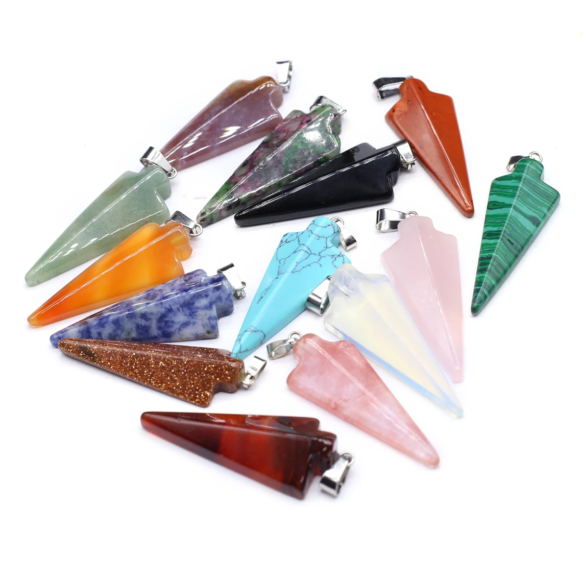 

5 Pcs Arrow Shape Random Healing Crystal Stone Pendants Agate Charms for Making Jewelry Necklace Gift