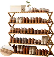Folding Bamboo Shoe Rack - No Installation Required, Ventilated Design,(5 Tier) 1