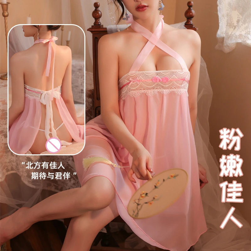 

Plus Size Sexy Hanfu Uniform Chinese Ancient Erotic Lingerie Women Chiffon See Through Princess Cosplay Roleplay Night ClubWear