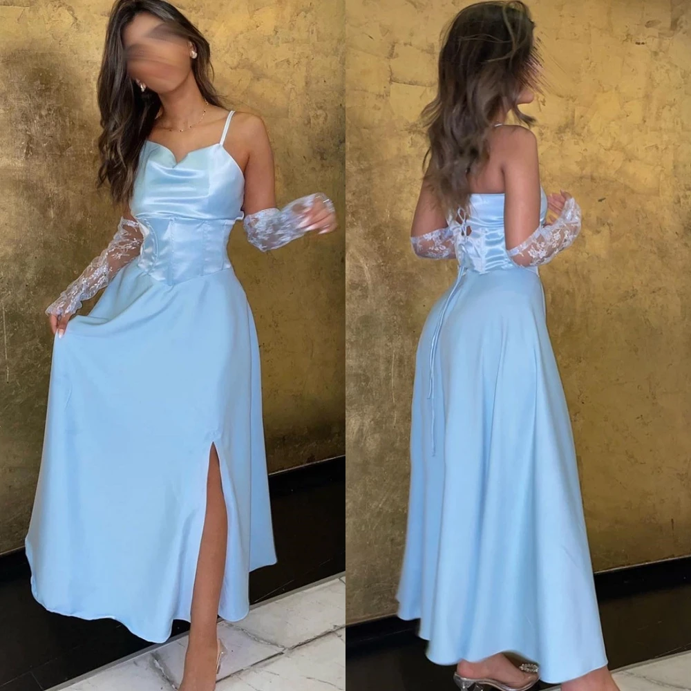 

Jiayigong Retro Elegant Spaghetti A-line Draped Satin Formal Occasion Gown vestidos para mujer elegantes y bonitos 롱원피스