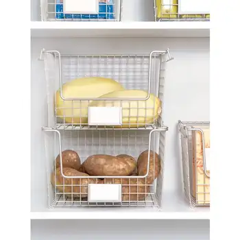 Stackable Storage Basket with Handles for Pantry, Kitchen, Bathroom, and Desk Organization, 12