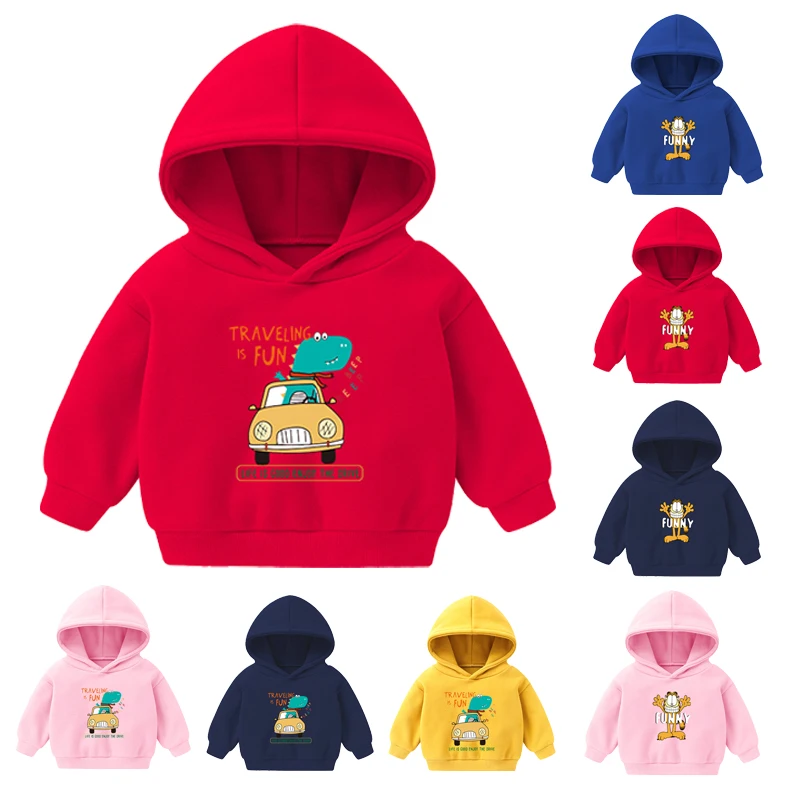 

2023 Autumn and Winter New Children's Cartoon Jumper Warm Fleece Cap Soft Breathable Boys and Girls Jumper Long-sleeved Jacket