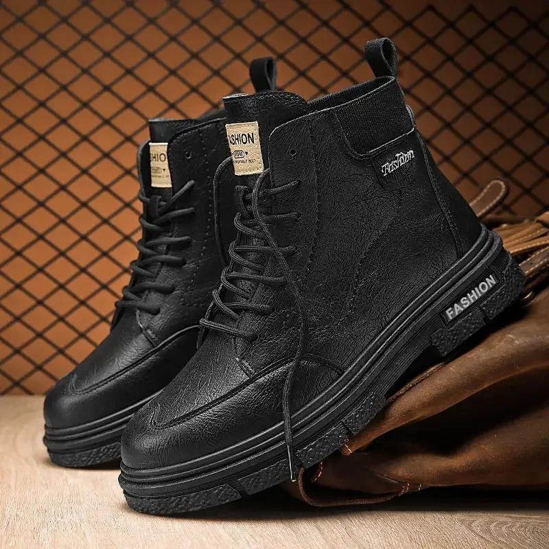 

Autumn Martin Boots Men's Shoes Mid-Top British Style Retro Workwear Internet Celebrity Leather Shoes Men's Short Boots Trendy S