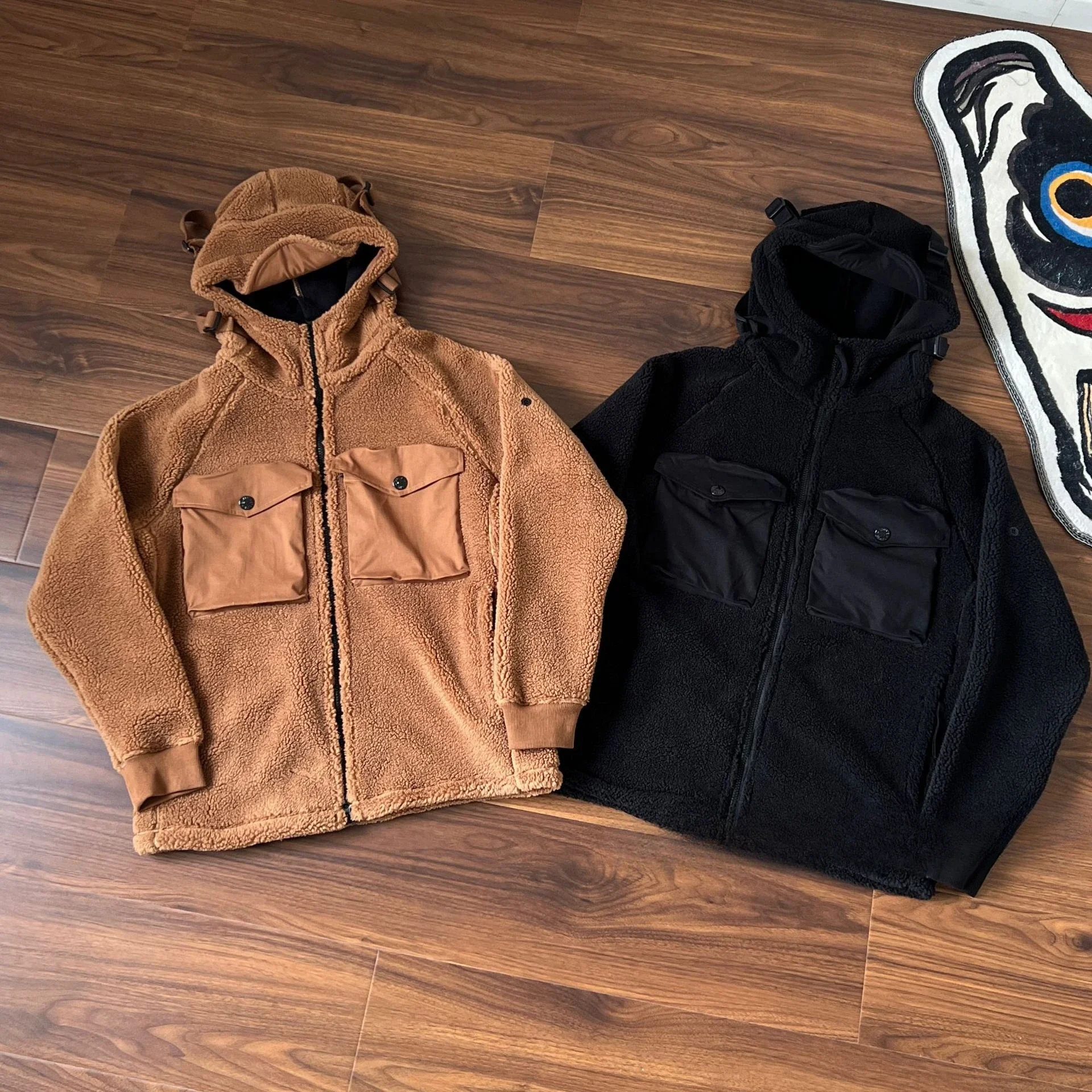 

Autumn/Winter Loose Casual Zipper Large Pocket Hooded Cardigan Fleece Thickened men jacket Safari Style Japanese Streetwear