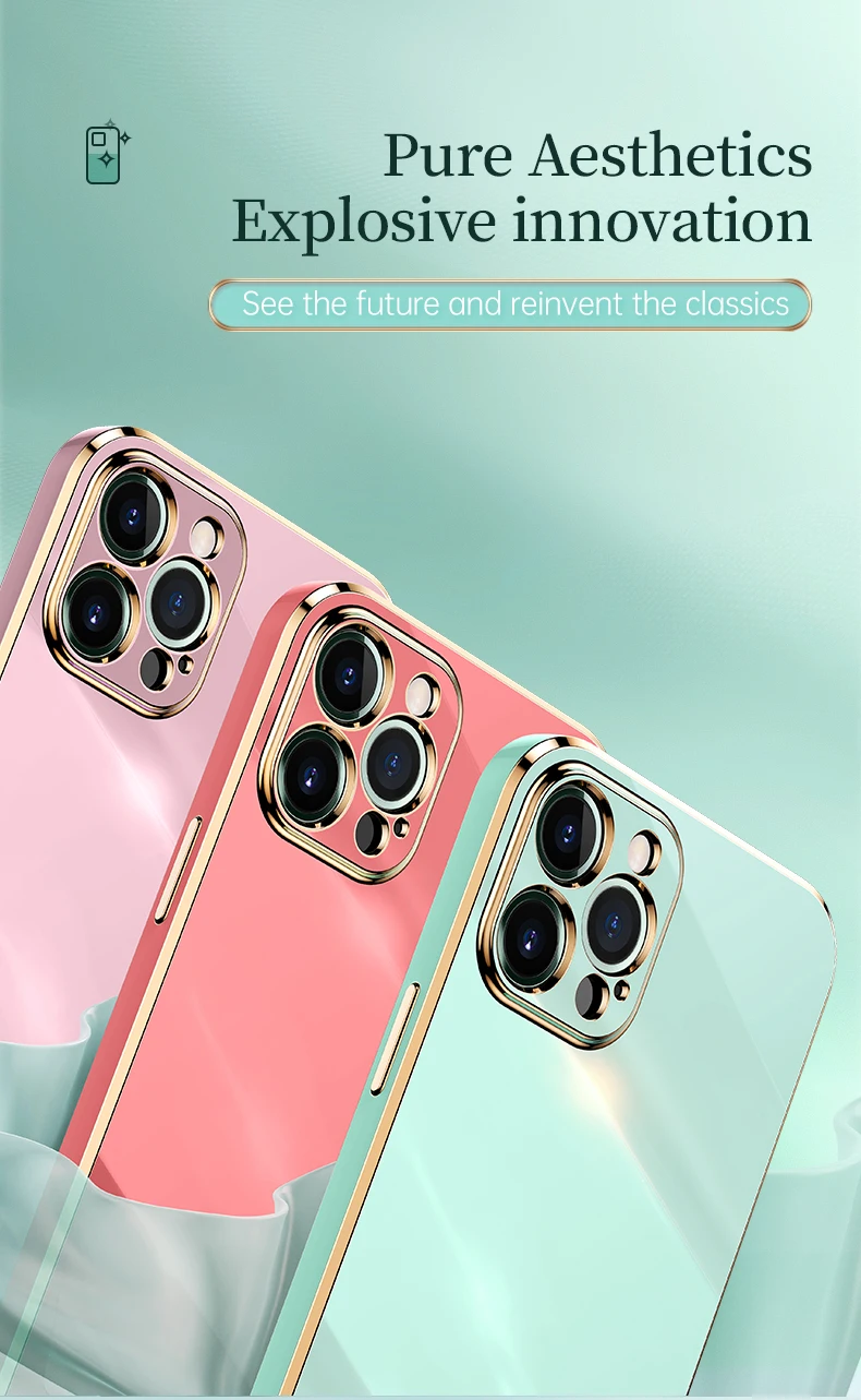 Luxury Square Solid Plating Lens Protection Case For iPhone 13 Pro Max 12 Mini 11 X XR XS 7 8 6 6s Plus SE 2020 Soft Phone Cover apple 13 pro max case