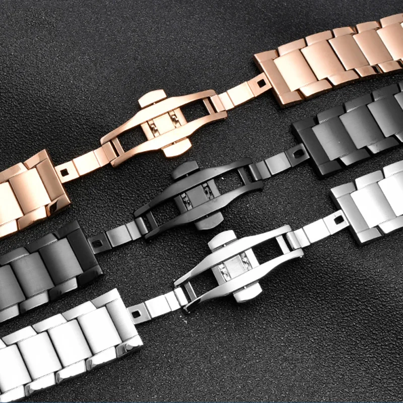 Armani Solid Stainless Steel Fashion Watchband - Black 22mm Strap Accessories