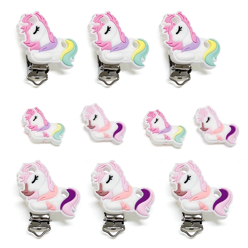 3/10pcs Silicone Unicorn Beads Teether Food-Grade Chewing DIY Nipple Chain Jewelry Accessories