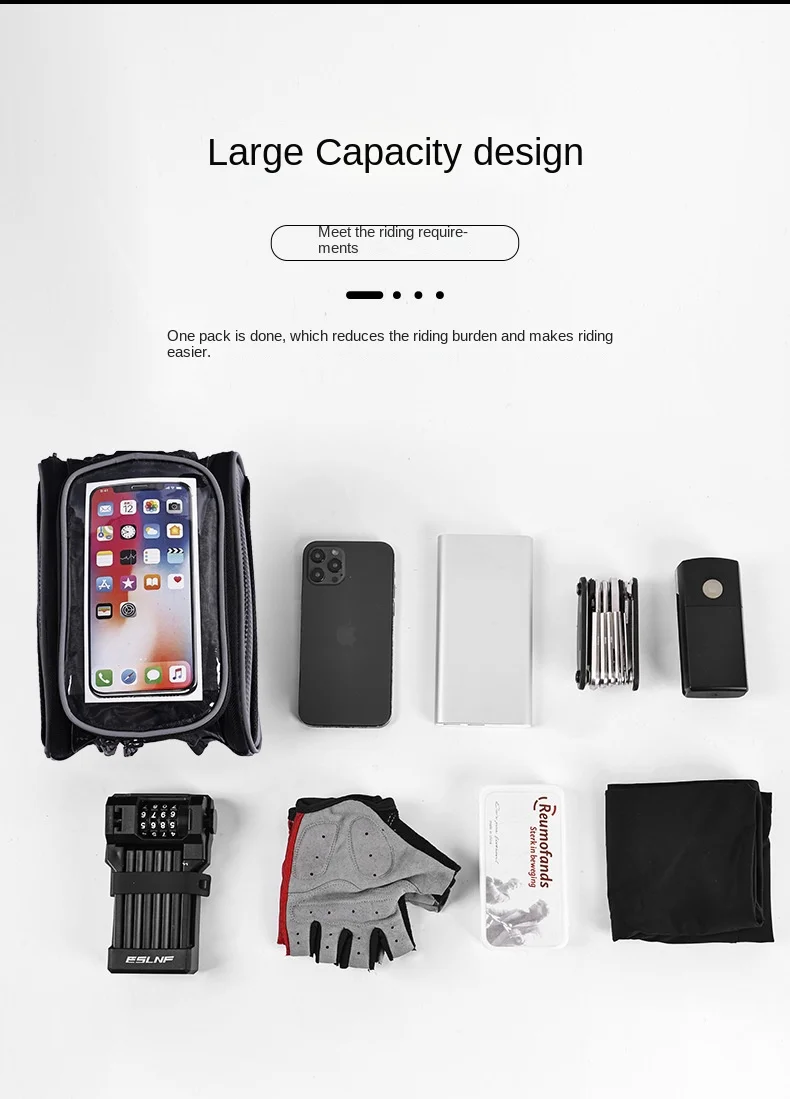 Description Picture 6 of itemBike Bags Road Bike Riding Gear Accessories Large Capacity Touch Screen Handlebar Front Tube Waterproof Mobile Phone Bag