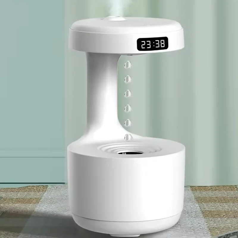 Creative Water Drop Backflow Humidifier USB Powered with LED Display for Home Office and Bedroom Air Moisturizing