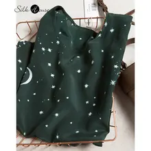 

2022 Fashion Women's Dark Green Starry Sky Print Raglan Sleeve 100% Natural Mulberry Silk Women's T-Shirt Top