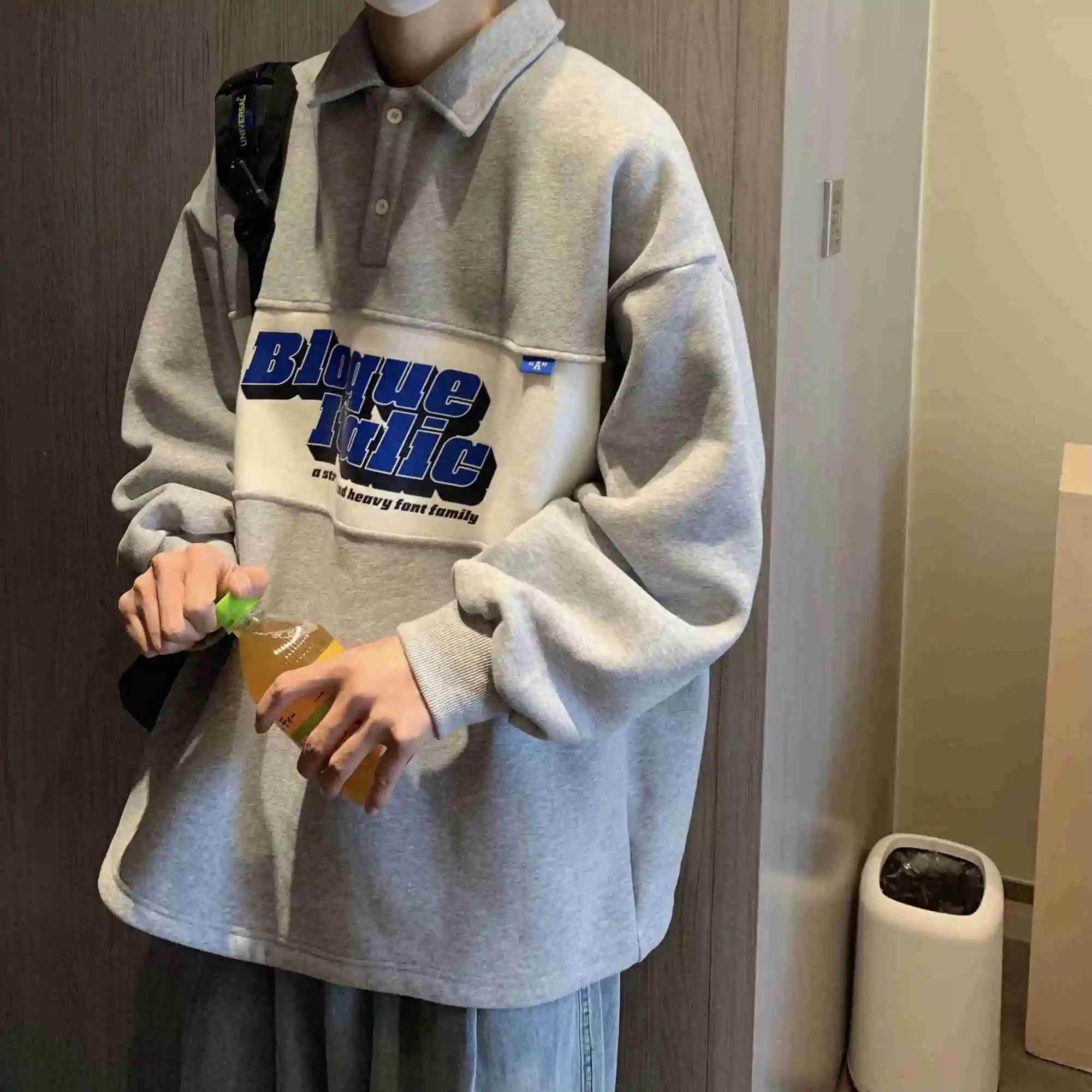 

Свитер отворот поло мужская осенне-зимняя трендовая свободная одежда в студенческом стиле весна-осень модная брендовая безпальто