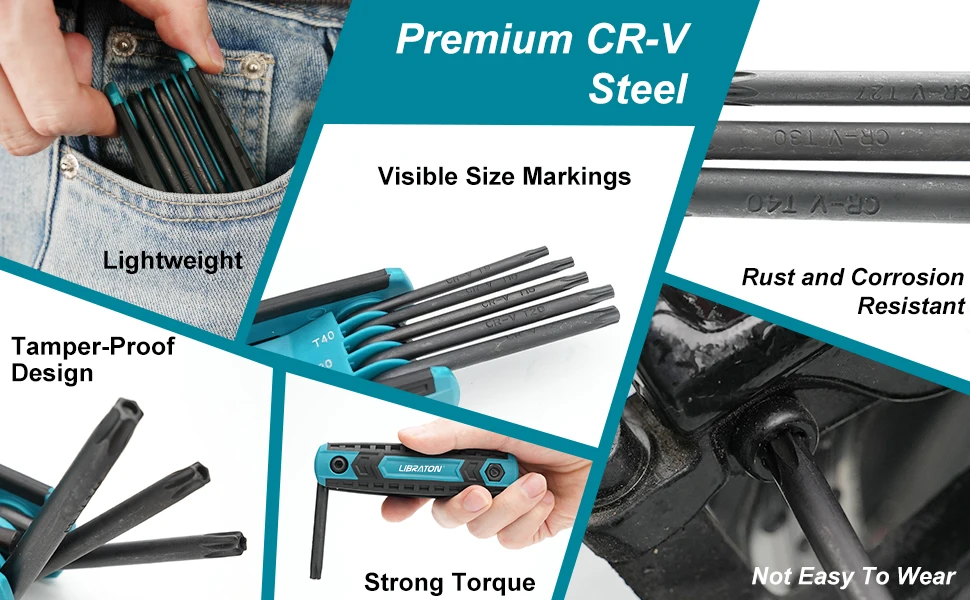 LIBRATON 8 in 1 Folding Allen Wrench Set Metric Allen Key Set Tool Or Folding Tamper Proof Torx Key Set Portable Star Wrench Kit