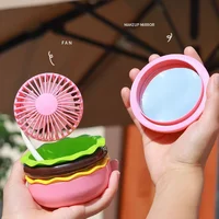 Mini Portable Handheld Fan Type-C Wireless Charging Small Fan Low Noise Cartoon Hamburger Desktop Fan With Hand Mirror! 2