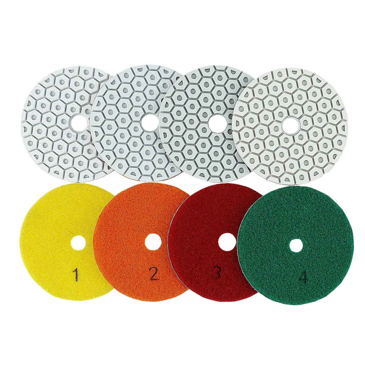 4 Stück 4 Zoll 100mm Diamant-Polierpads 4-Stufen Nass-Polierpad für Granit, Marmor, Terrazzo, Quarz Schleifpolierscheibe