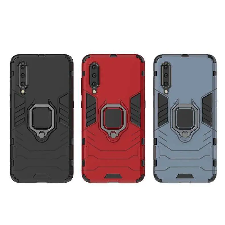 Luxury Armor Shockproof Phone Case with Metal Ring Holder - Silicone TPU and Hard PC Design