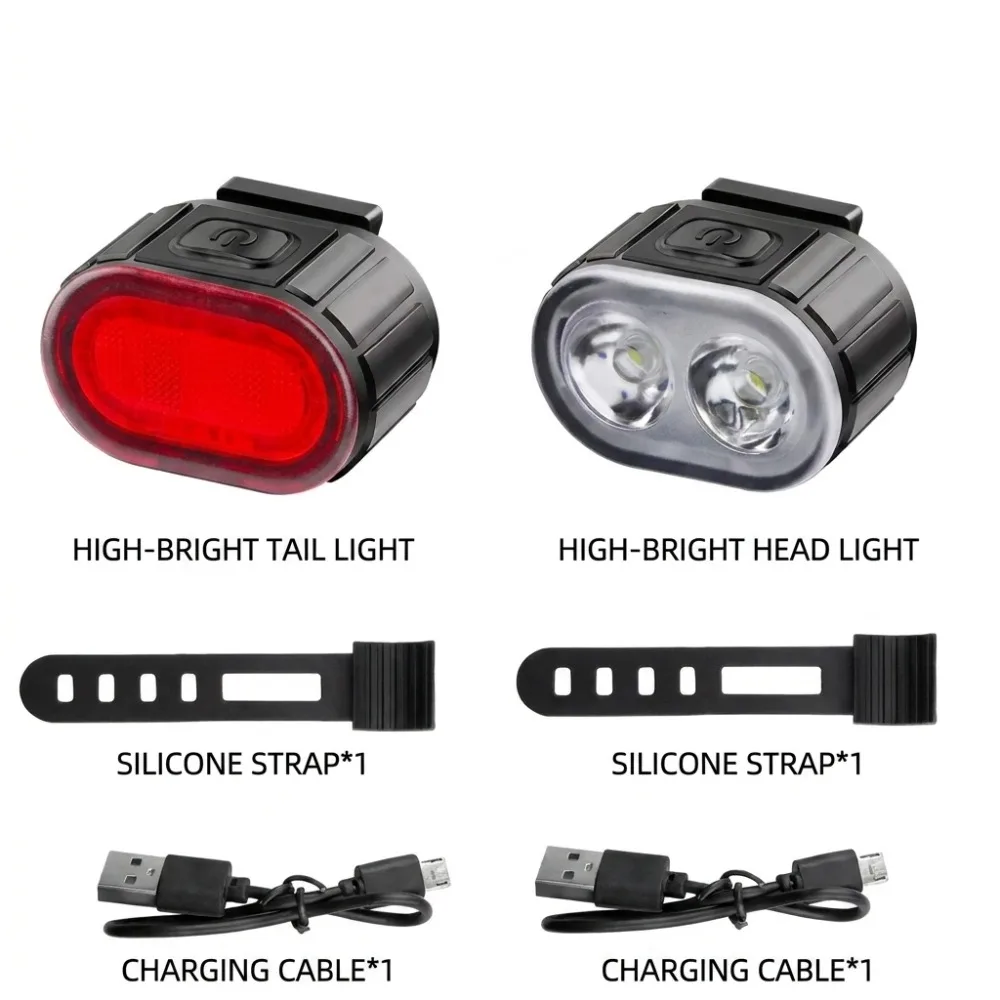 USB Rechargeable LED Bike Light Set - High Visibility Front and Rear Bicycle Lamps