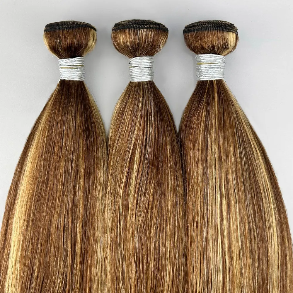 14A 100% Human Hair Bundles Highlight Straight 30 Inch Colored Human Hair Weave Bundles Extensions P4/27 1psc/≥95g For Women 4