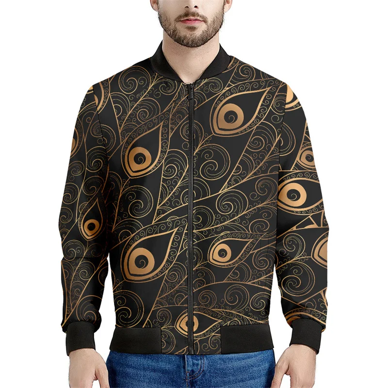 thumbnail image 1 of Chaqueta con cremallera y estampado de plumas de pavo real para hombre, chaqueta con cremallera y estampado floral en 3D, sudadera con capucha para primavera y otoño, 1 of 5