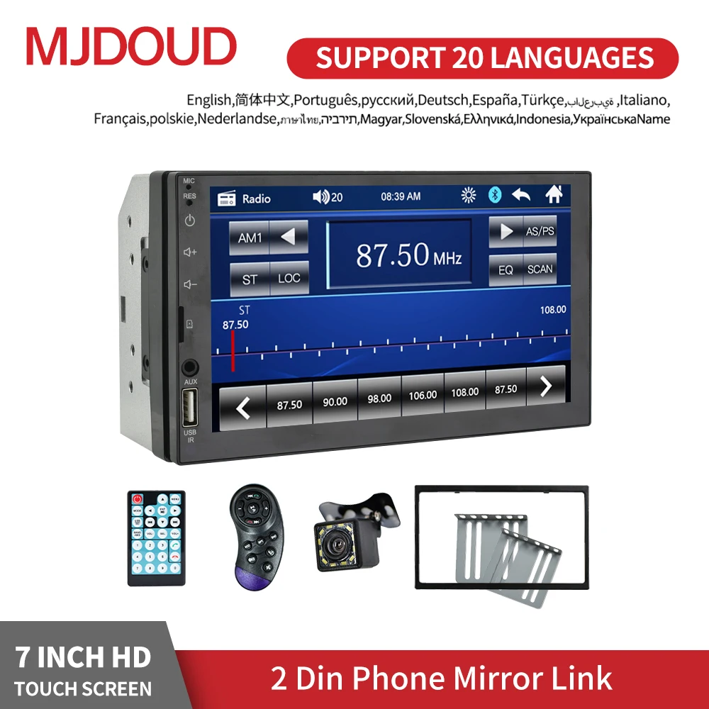 

MJDOUD 7 INCH Car Radio 2 DIN With HD Touch Screen MP5 Multimedia Player Audio Bluetooth Car Stereo for Rear View Camera