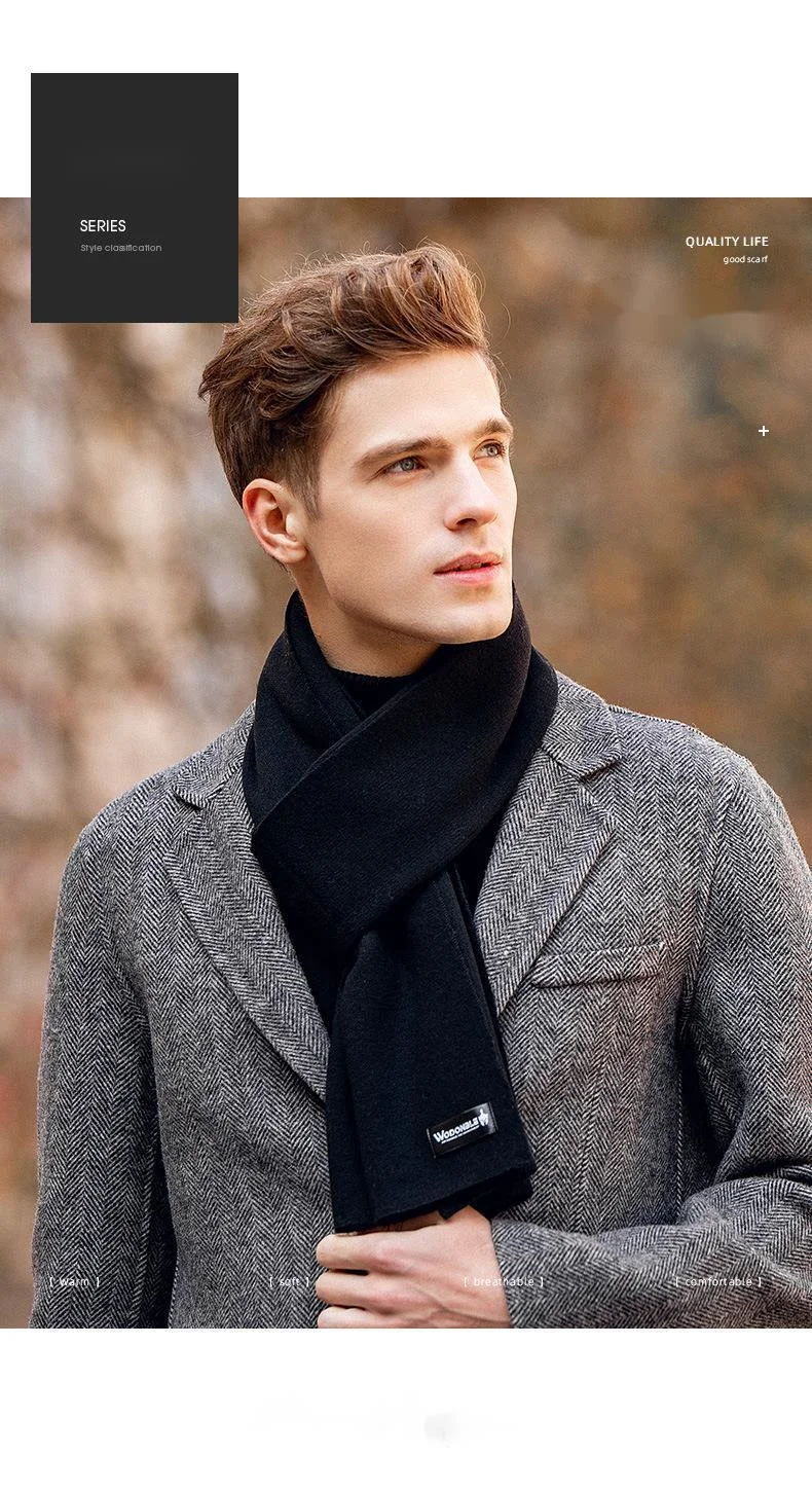 Warm Wool Scarf For Men Winter Solid Color Versatile Neck Warmer_voghion.com