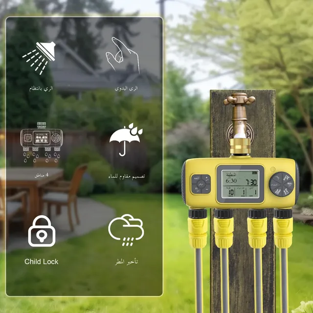 Smart Water Timer Intelligent 4-Outlet Irrigation Watering System Sprinkler Timer Garden Programmer IPX7 LCD Display 6