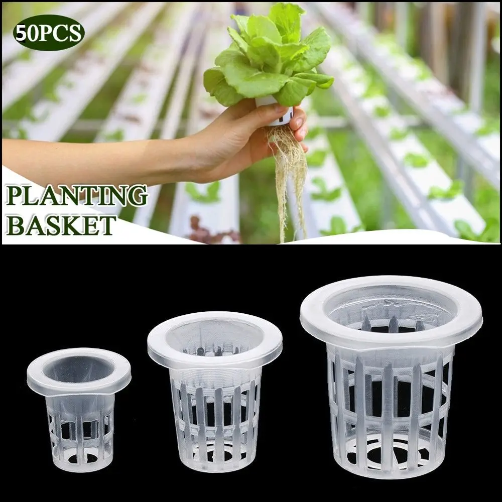 Hydroponic Colonization Mesh Pot Net Cup Basket Hydroponic Aeroponic Planting Grow Clone Nursery Plant Soilless 50Pcs