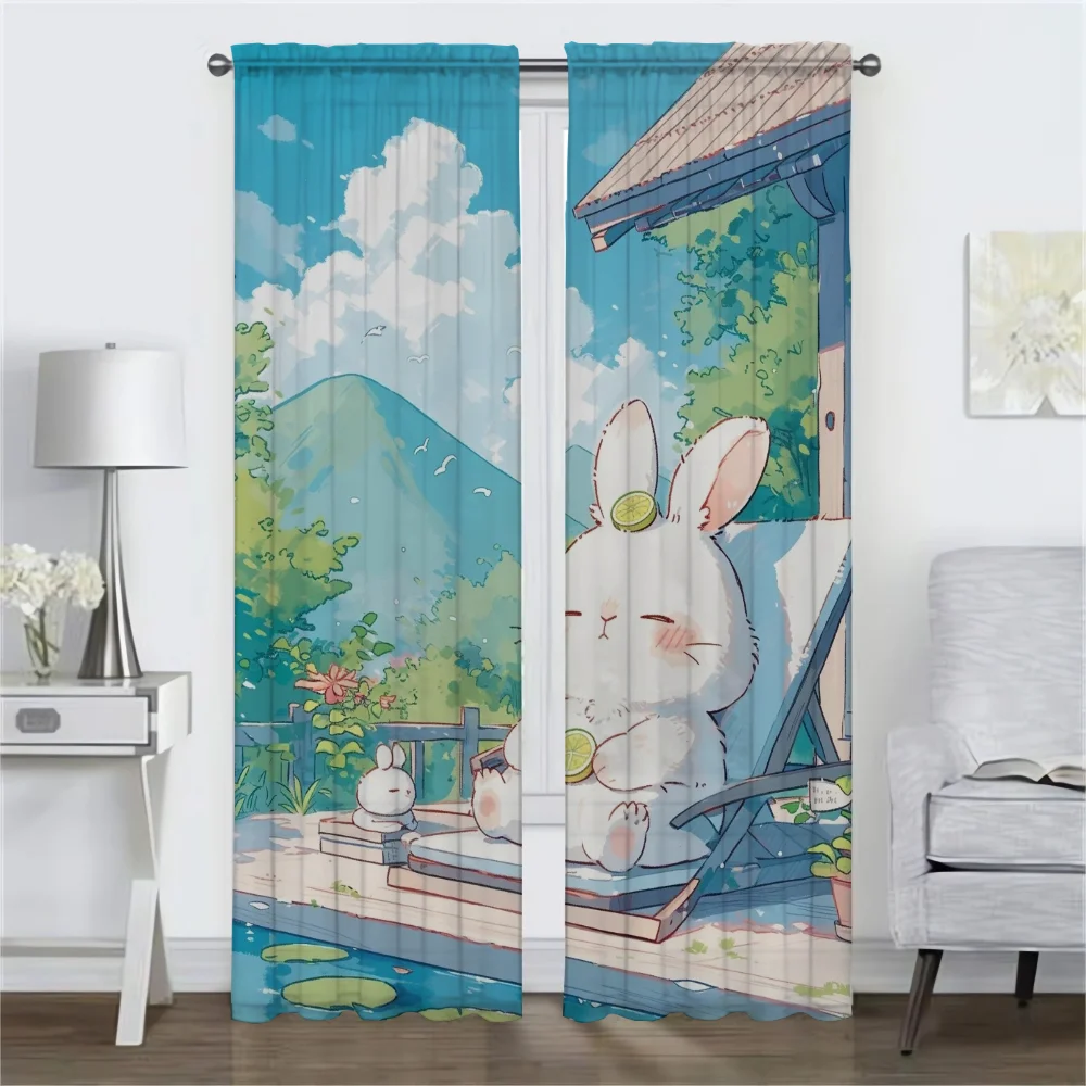 Good Morning Curtains Child Room Living Room Curtain Halloween Decoration Tulle for Bedroom Partition Shades Curtains 2 Pieces 2