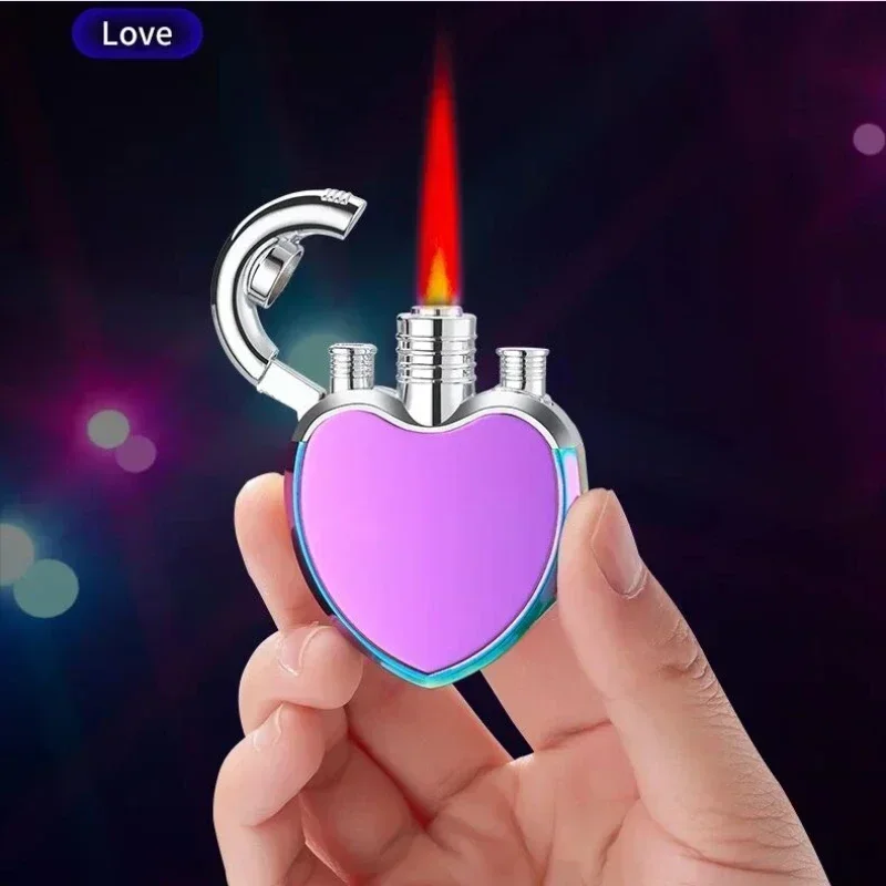 Fashion Metal Love Butane Gas Lighter Portable Creative Cool Red Flame Ladies Cigarette Gadget Men's Gift Small and Cute