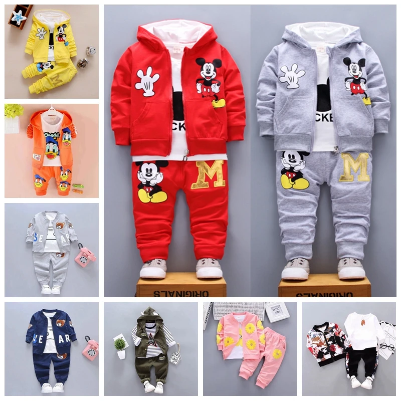 Vetements De Dessin Anime Mickey Mouse Pour Bebe Garcon Et Fille Manteau A Capuche T Shirt Et Pantalon Costume De Sport Pour Enfant Survetement 3 Pieces Ensemble Aliexpress