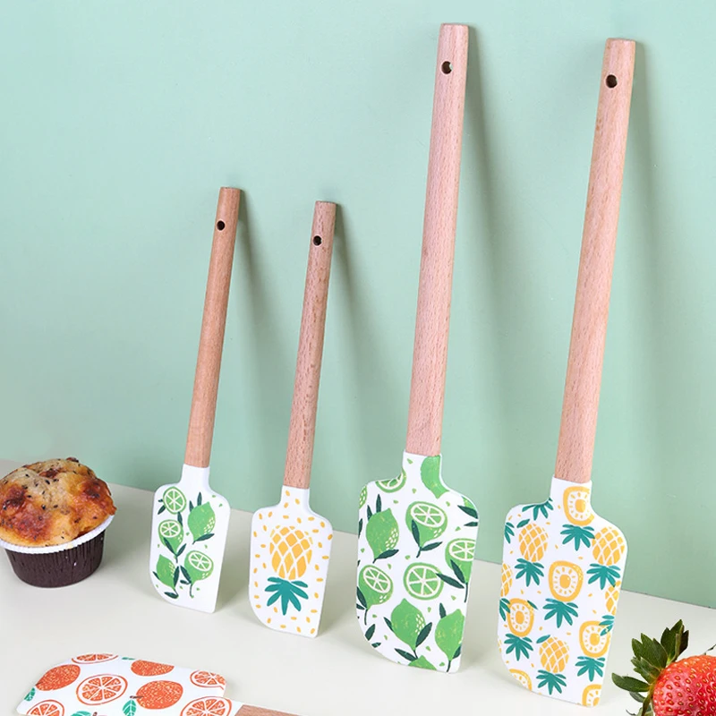 Silicone Cream Spatula Set Non-stick Baking Scrapers Heat-resistant Fruit Pattern Kitchen Baking Tools DIY Cake Tools