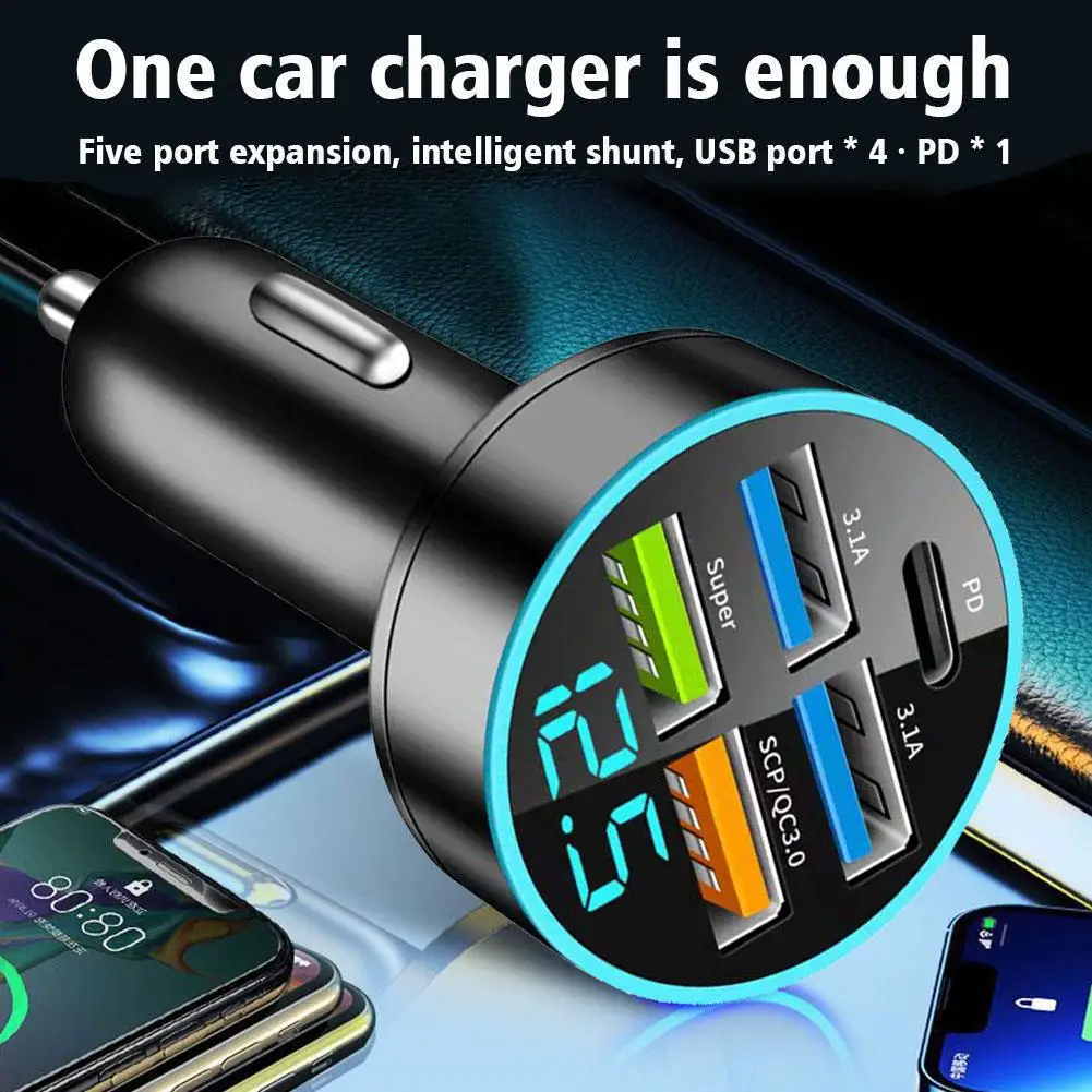 

Digital Display Car Charger PD30W Fast Charging QC3.0 Multifunctional Car Charger Car Charger Charger Car 66W U1Q6