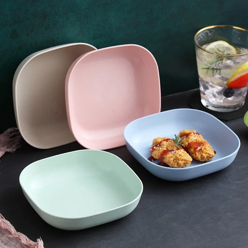 Wheat Straw Plate Set For Kids Round Dishes Unbreakable Lightweight Dessert Dinner Plates Home Picnic Fruit Snack Salad