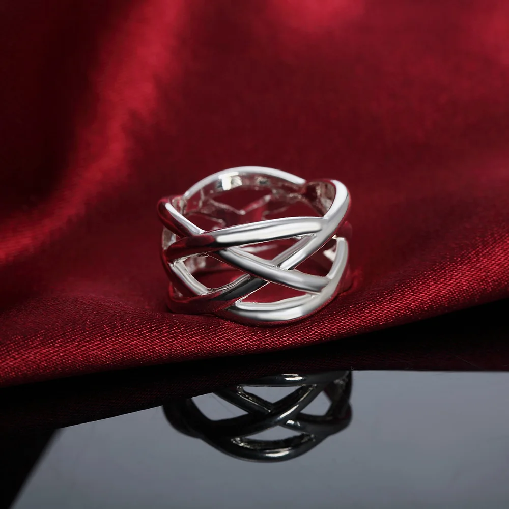 925 Sterling Silver Cross fishing net Rings for Women Men Size 6 7 8 9 10 Fashion party Wedding Jewelry Holiday gifts silver rings silver cross ring