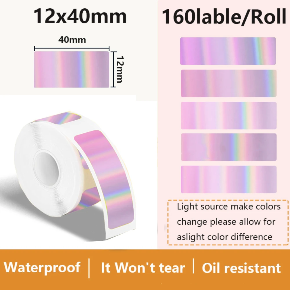 2 Rollen 12 * 40 mm holografischer Etikettenaufkleber für Marklife P15 P12 P11 D30 Q30S Etikettendrucker, wasserdichtes, selbstklebendes Thermopapier – Detail 9