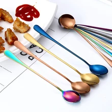 

Stainless Steel Rainbow Ice Spoons With Long Handle Mirror Polished Mixing Stirring Drink Ice Cream Dessert Tea Spoon